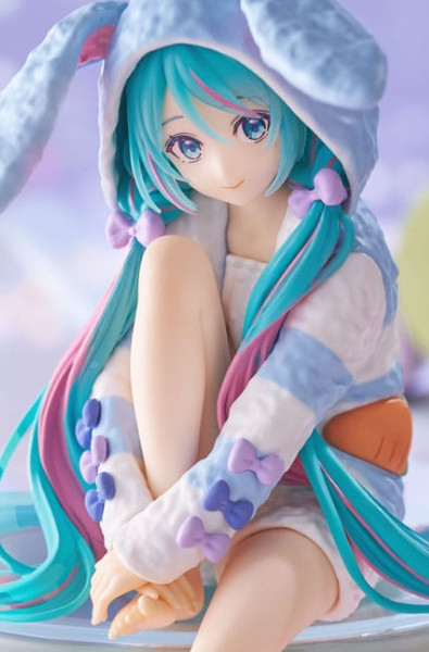 Hatsune Miku Noodle Stopper PVC Statue Hatsune Miku Rabbit Ear Hood Pajama Blue Color Ver. 14 cm